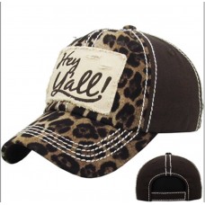 Hey Y’All Embroidered Leopard Brn Hombre Mujer Factory Distressed Baseball Cap Hat  eb-56132069